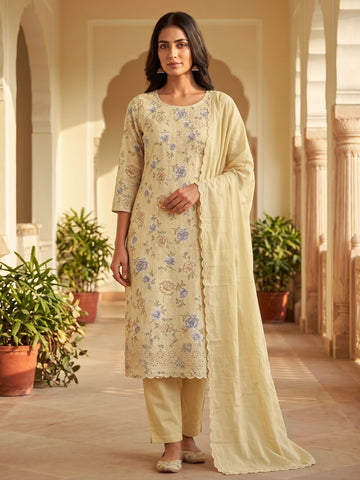 Cotton Printed Embroidered Salwar Kameez Suit Set