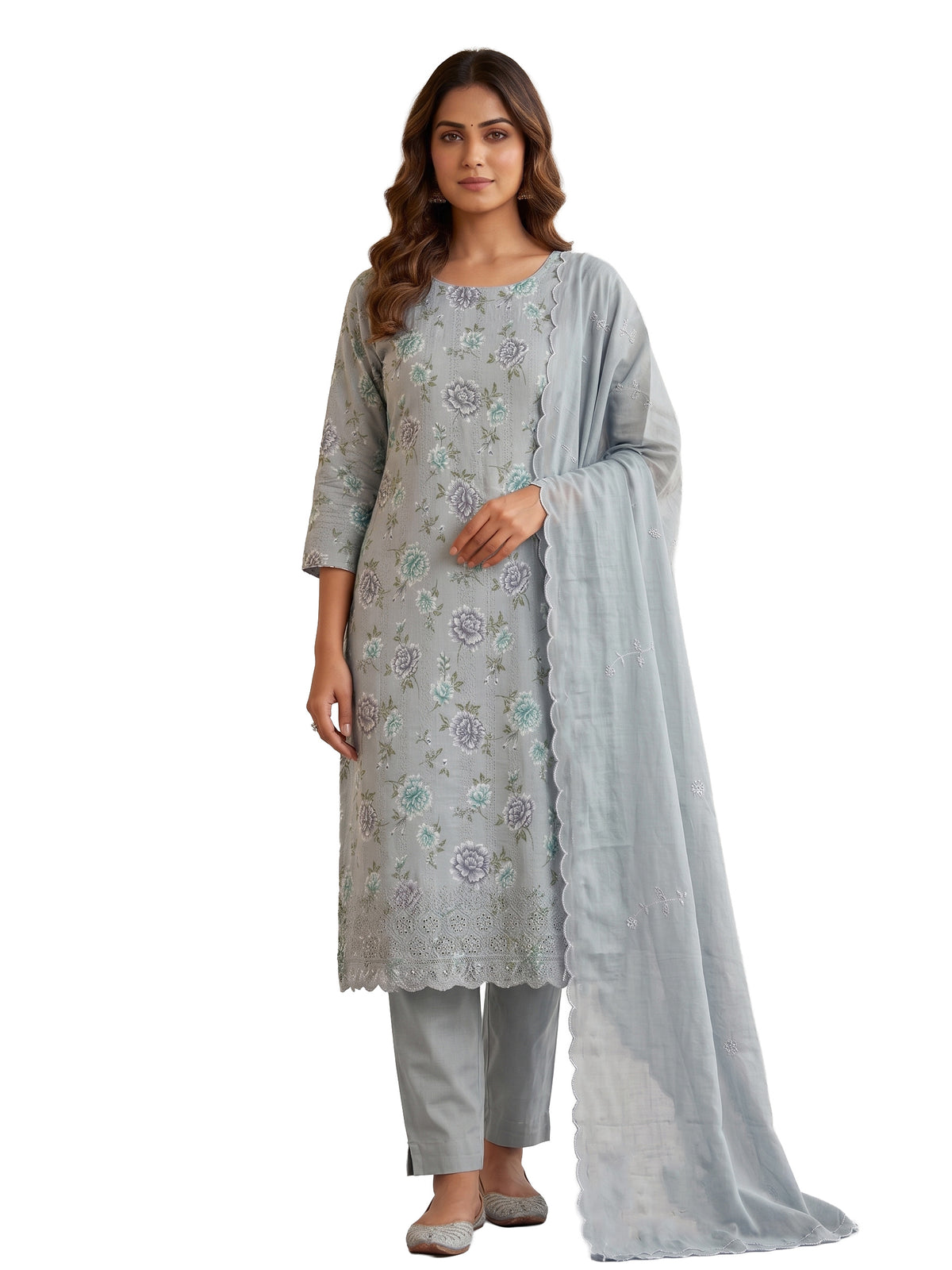 Cotton Printed Embroidered Salwar Kameez Suit Set