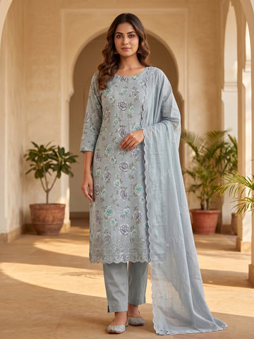 Cotton Printed Embroidered Salwar Kameez Suit Set