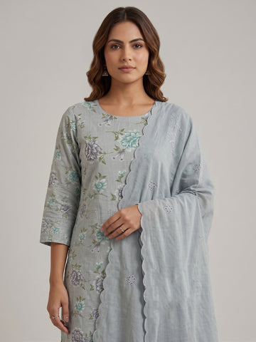 Cotton Printed Embroidered Salwar Kameez Suit Set