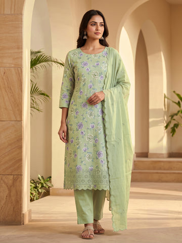 Cotton Printed Embroidered Salwar Kameez Suit Set