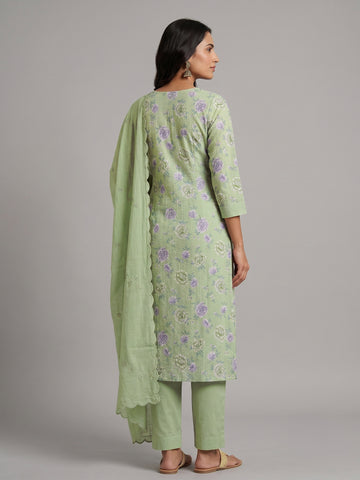 Cotton Printed Embroidered Salwar Kameez Suit Set