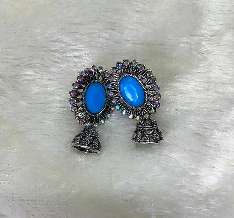 Ethnic Jhumka Earring with Blue Stone