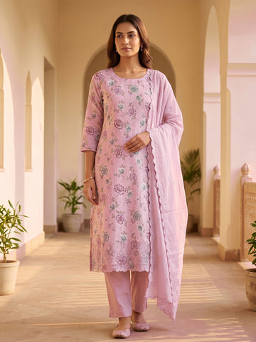 Cotton Printed Embroidered Salwar Kameez Suit Set