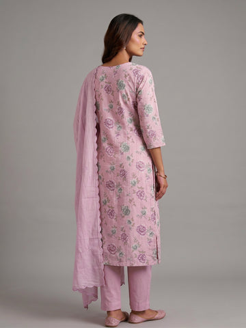 Cotton Printed Embroidered Salwar Kameez Suit Set