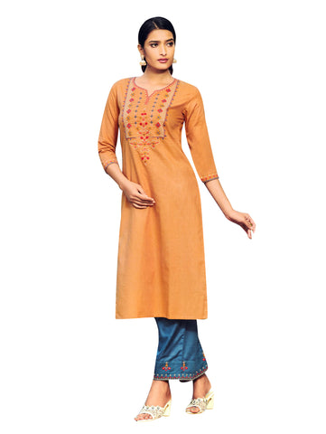 100% Cotton Embroidered Kurta with Pants Womens Tunic Kurti Indian Dress